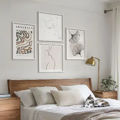 Abstrakte boho bladformer billedsæt med ramme