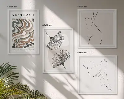 Abstrakte boho bladformer billedsæt med ramme
