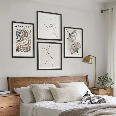 Abstrakte boho bladformer billedsæt med ramme