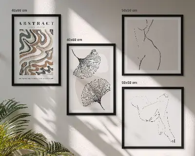Abstrakte boho bladformer billedsæt med ramme