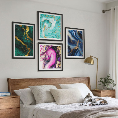 Billedvæg over sofa Abstrakte mønstre i pink, grøn og blå