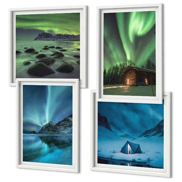 Billedsæt med ramme Vinterlandskaber aurora bjerge