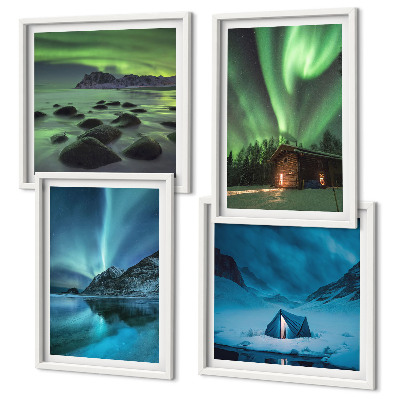Billedsæt med ramme Vinterlandskaber aurora bjerge