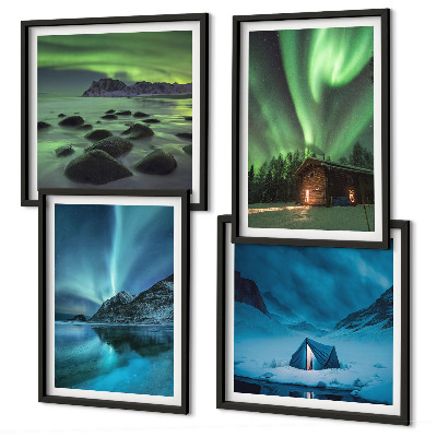 Billedsæt med ramme Vinterlandskaber aurora bjerge