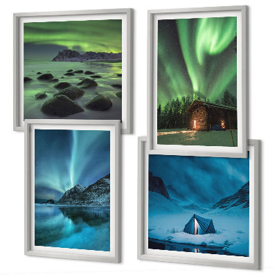 Billedsæt med ramme Vinterlandskaber aurora bjerge