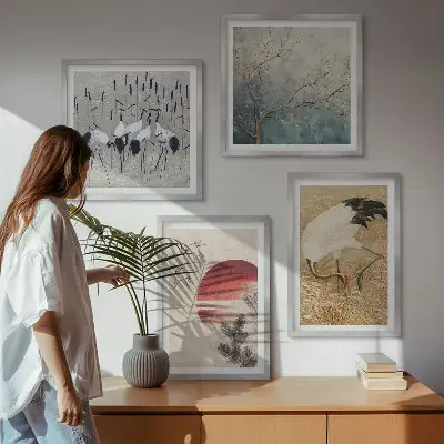 Japanske traner landskab billedvæg til over sofaen