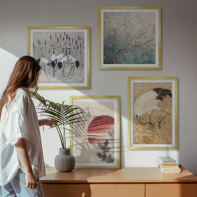 Billedvæg over sofa Japanske traner landskab