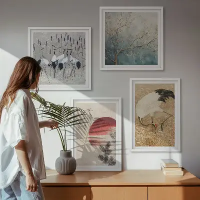 Japanske traner landskab billedvæg til over sofaen