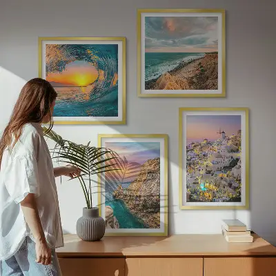 Havbølger hvide huse Santorini billedvæg til ophæng over sofaen