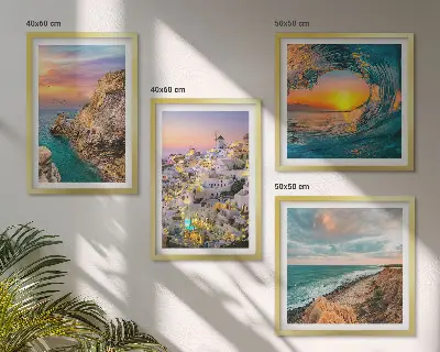 Havbølger hvide huse Santorini billedvæg til ophæng over sofaen