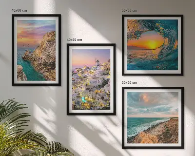 Havbølger hvide huse Santorini billedvæg til ophæng over sofaen