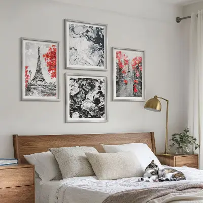 Eiffeltårnet maleri grå vægdekoration til ophæng over sofa