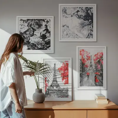 Eiffeltårnet maleri grå vægdekoration til ophæng over sofa