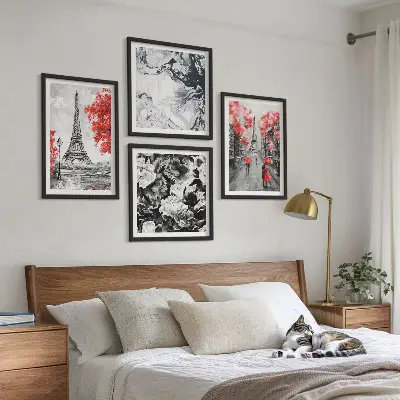Eiffeltårnet maleri grå vægdekoration til ophæng over sofa
