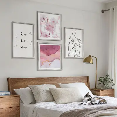 Blomsterfamilie minimalistisk billedvæg til ophæng over sofa