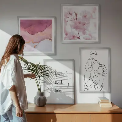 Blomsterfamilie minimalistisk billedvæg til ophæng over sofa