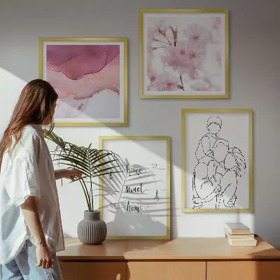 Blomsterfamilie minimalistisk billedvæg til ophæng over sofa