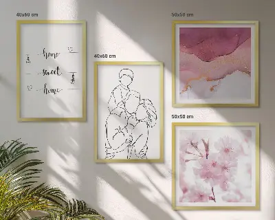 Blomsterfamilie minimalistisk billedvæg til ophæng over sofa
