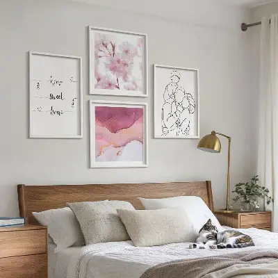 Blomsterfamilie minimalistisk billedvæg til ophæng over sofa