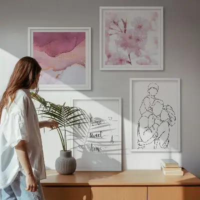 Blomsterfamilie minimalistisk billedvæg til ophæng over sofa