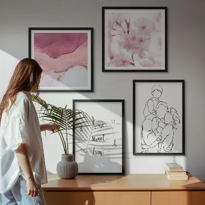 Blomsterfamilie minimalistisk billedvæg til ophæng over sofa