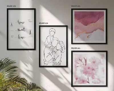 Blomsterfamilie minimalistisk billedvæg til ophæng over sofa