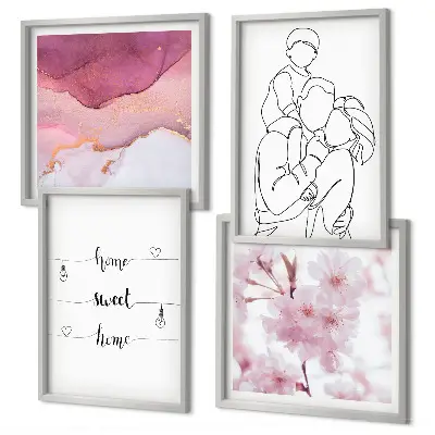 Blomsterfamilie minimalistisk billedvæg til ophæng over sofa