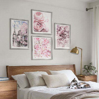 Billedsæt med ramme Blomster lyserød romantisk landskab