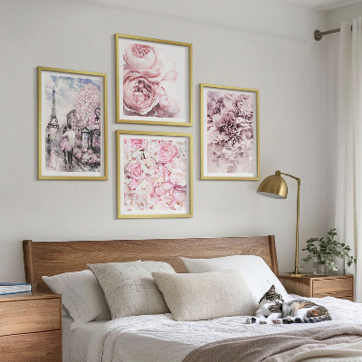 Billedsæt med ramme Blomster lyserød romantisk landskab