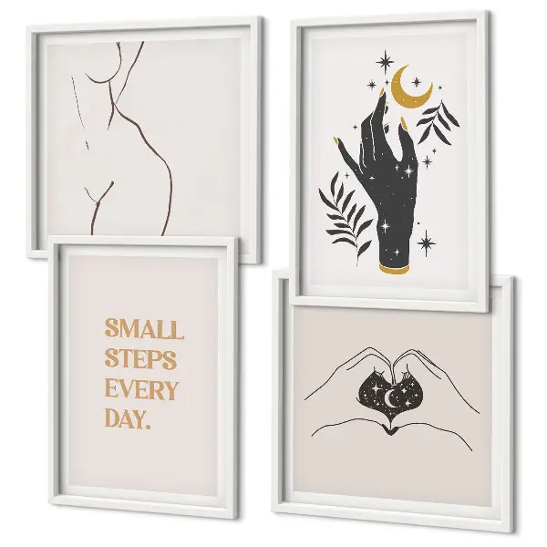 Minimalistiske boho-illustrationer billedvæg til over sofaen