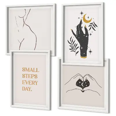Minimalistiske boho-illustrationer billedvæg til over sofaen