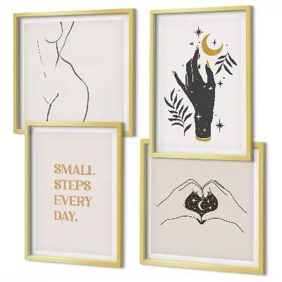 Minimalistiske boho-illustrationer billedvæg til over sofaen