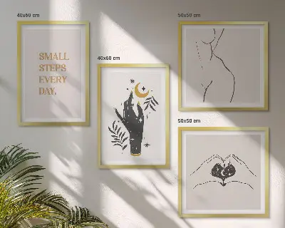 Minimalistiske boho-illustrationer billedvæg til over sofaen