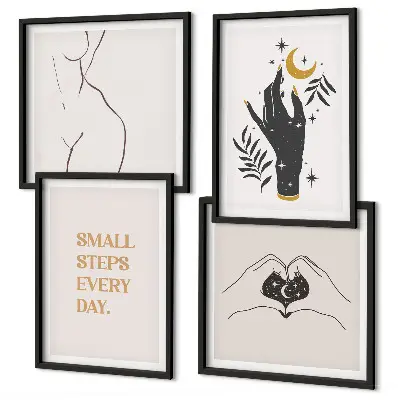 Minimalistiske boho-illustrationer billedvæg til over sofaen
