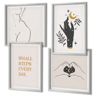 Minimalistiske boho-illustrationer billedvæg til over sofaen