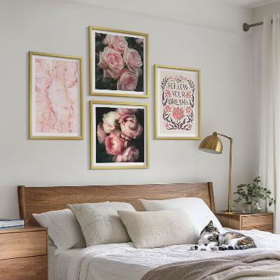 Billedvæg over sofa Vintage roser marmor drømme