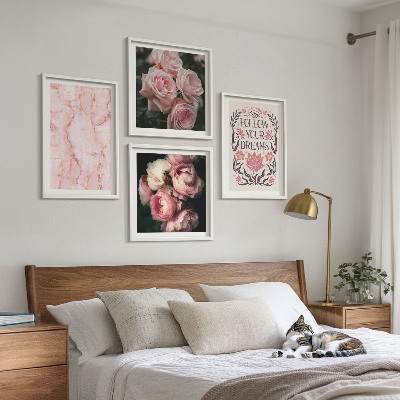 Billedvæg over sofa Vintage roser marmor drømme