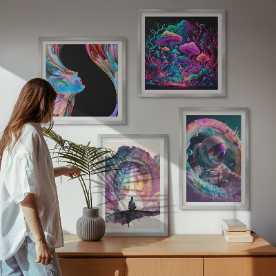 Billedsæt med ramme Farverige fantasikunstillustrationer