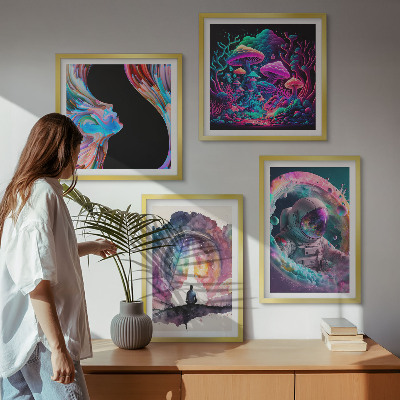 Billedsæt med ramme Farverige fantasikunstillustrationer