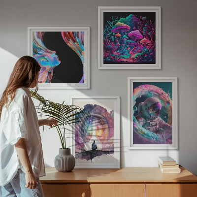 Billedsæt med ramme Farverige fantasikunstillustrationer