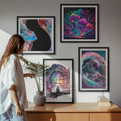 Billedsæt med ramme Farverige fantasikunstillustrationer