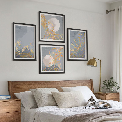 Billedvæg over sofa Fugle i flugt himmelmåne