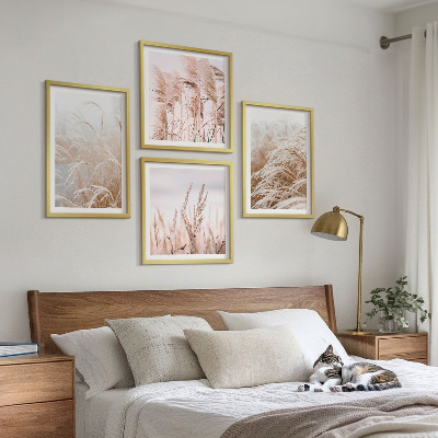 Billedvæg over sofa Græsmarker i brune og beige nuancer