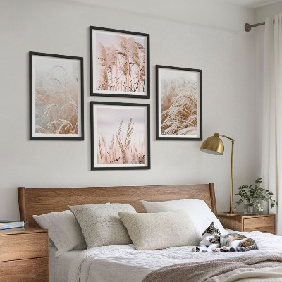 Billedvæg over sofa Græsmarker i brune og beige nuancer