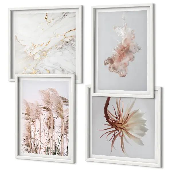 Billedsæt med ramme elegant græsblomster motiv på marmorbaggrund