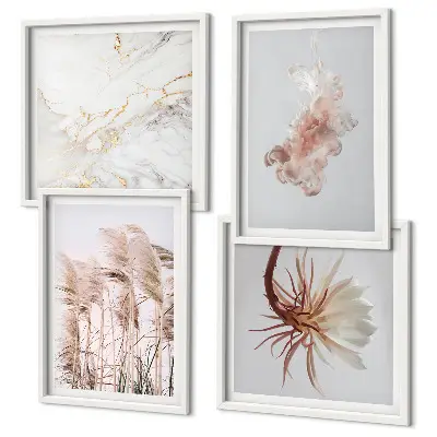 Billedsæt med ramme elegant græsblomster motiv på marmorbaggrund