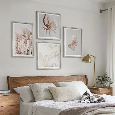 Billedsæt med ramme elegant græsblomster motiv på marmorbaggrund
