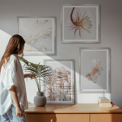 Billedsæt med ramme Elegant græsblomster marmor