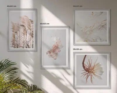 Billedsæt med ramme elegant græsblomster motiv på marmorbaggrund