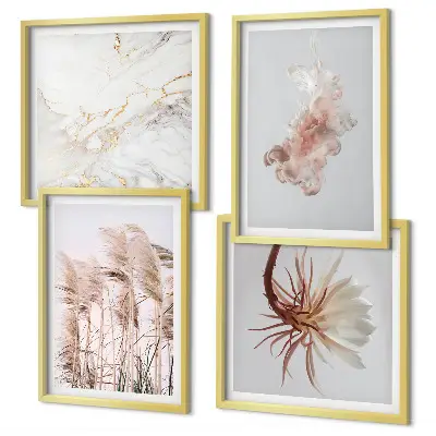 Billedsæt med ramme elegant græsblomster motiv på marmorbaggrund